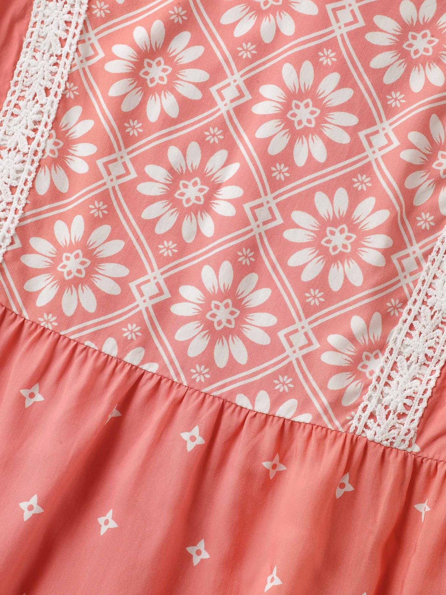 Boho Print Lace Babydoll Top