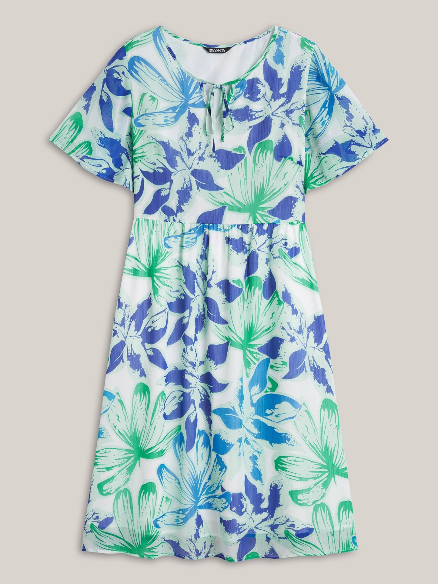 Chiffon Floral Neck Tie Lined Midi Dress