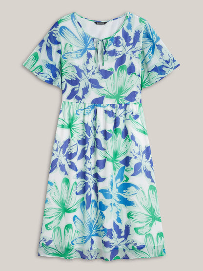 Chiffon Floral Neck Tie Lined Midi Dress
