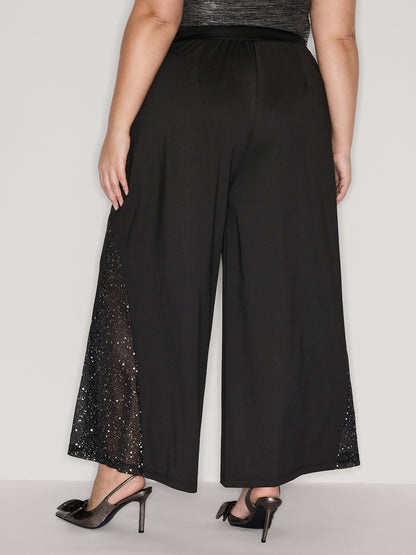 Mesh Spliced Wide-Leg Pants