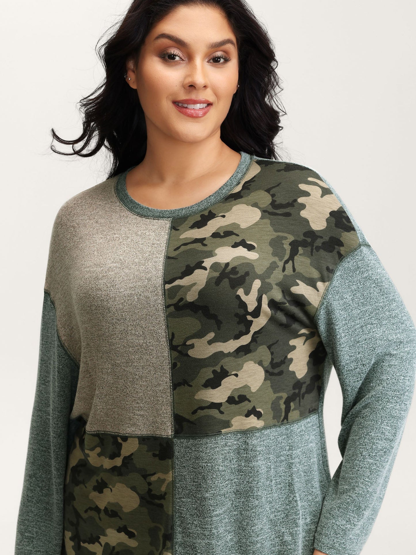 Camouflage Block Print Contrast T-Shirt