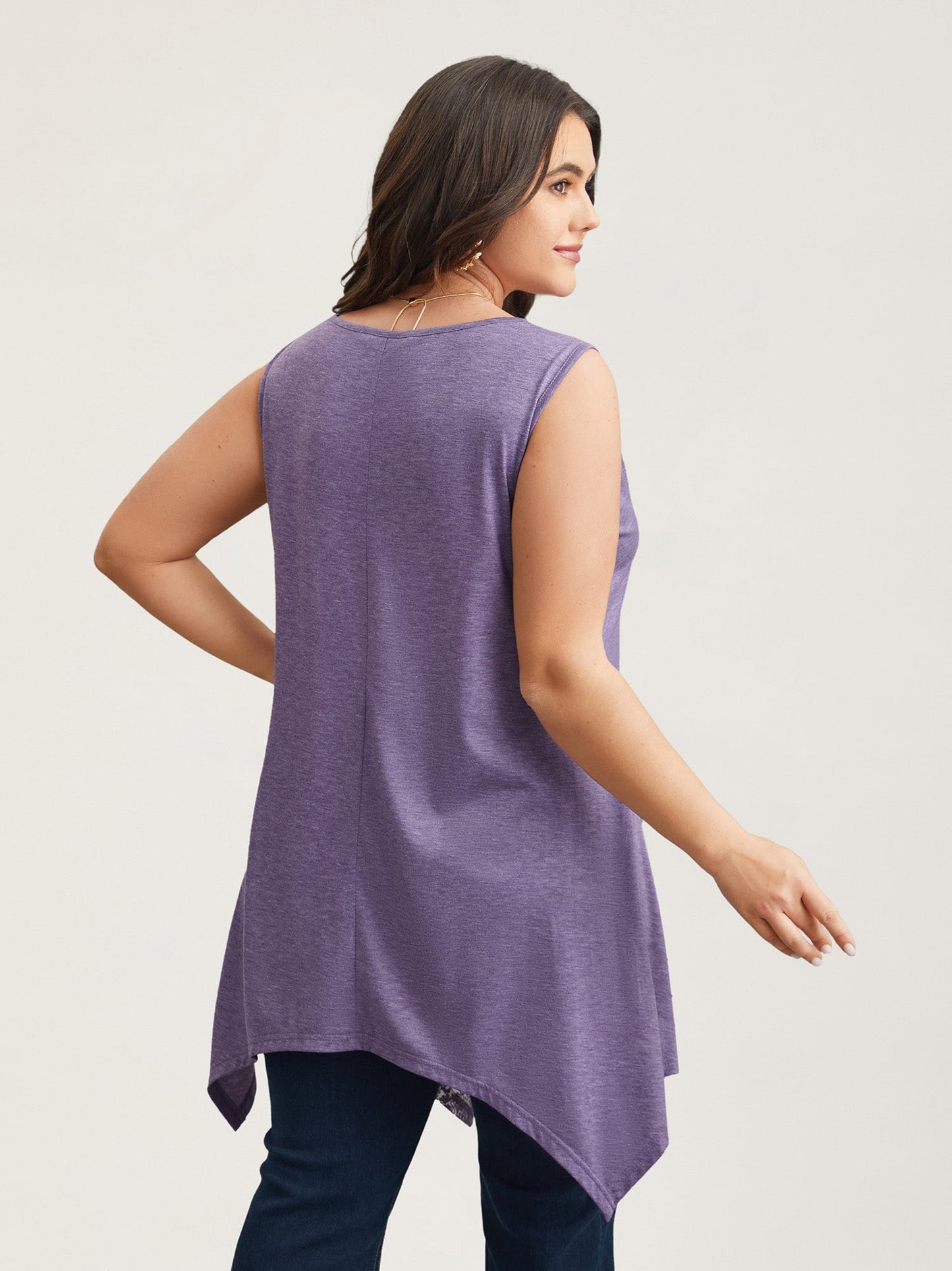 Notched Collar Sheer Lace Hi-Low Hem Vest