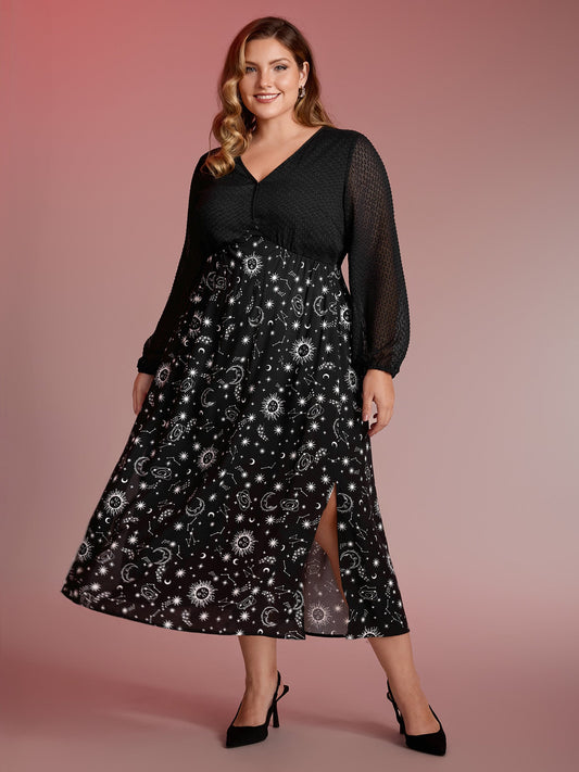 Starry Adventure Contrast Sheer Midi Dress