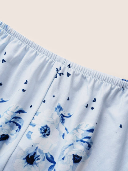 Floral Print Lace Patchwork Pajama Sets
