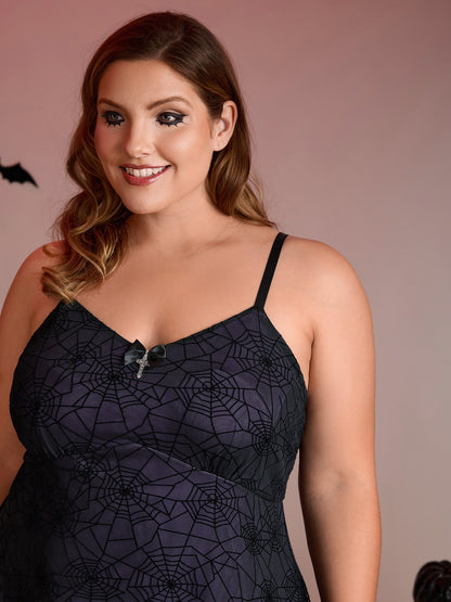 Elastic Flocked Mesh Spiderweb Sleep Dress