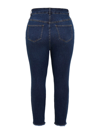 Straight Leg Very Stretchy Raw Hem Jeans