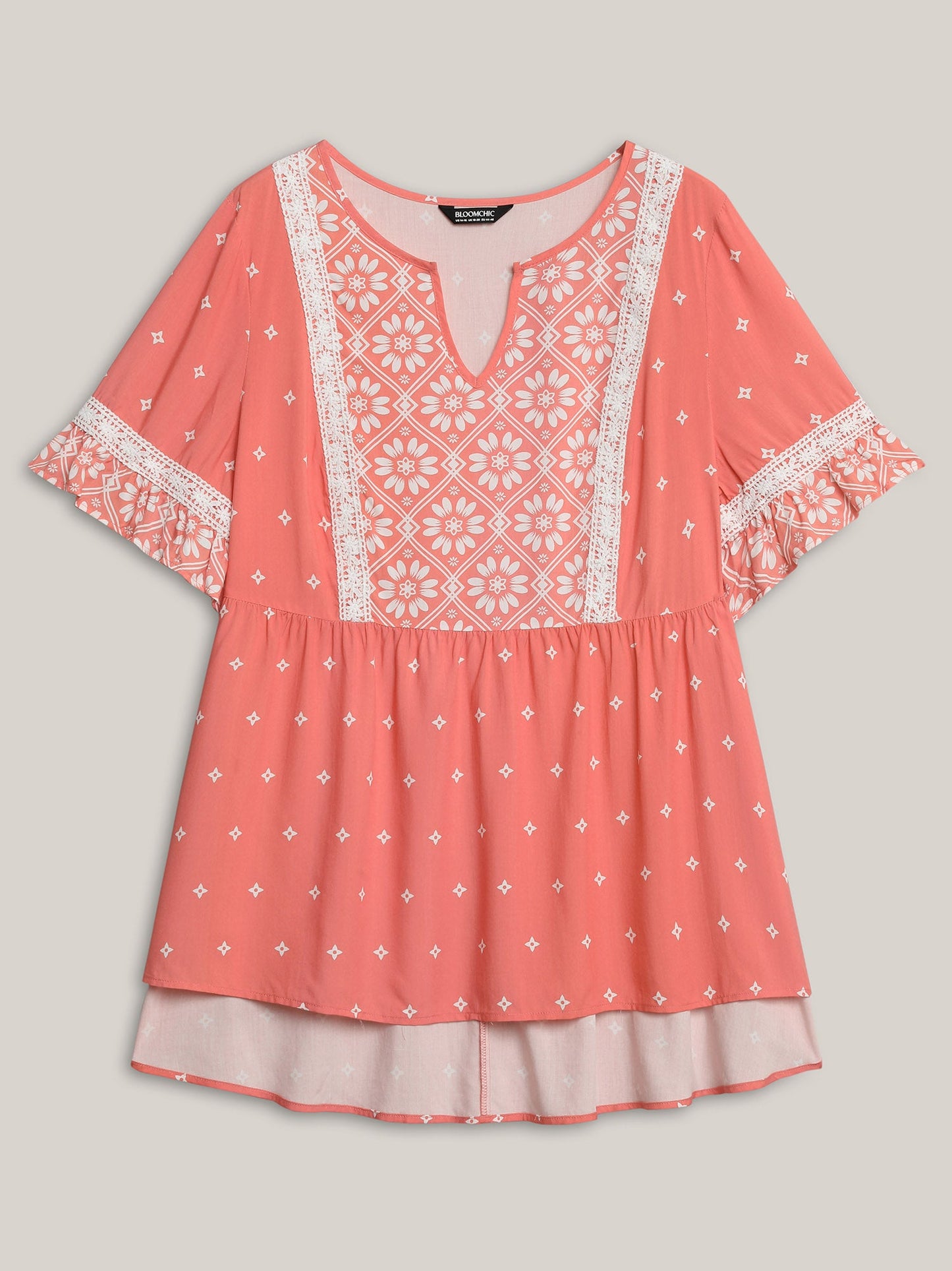 Boho Print Lace Babydoll Top