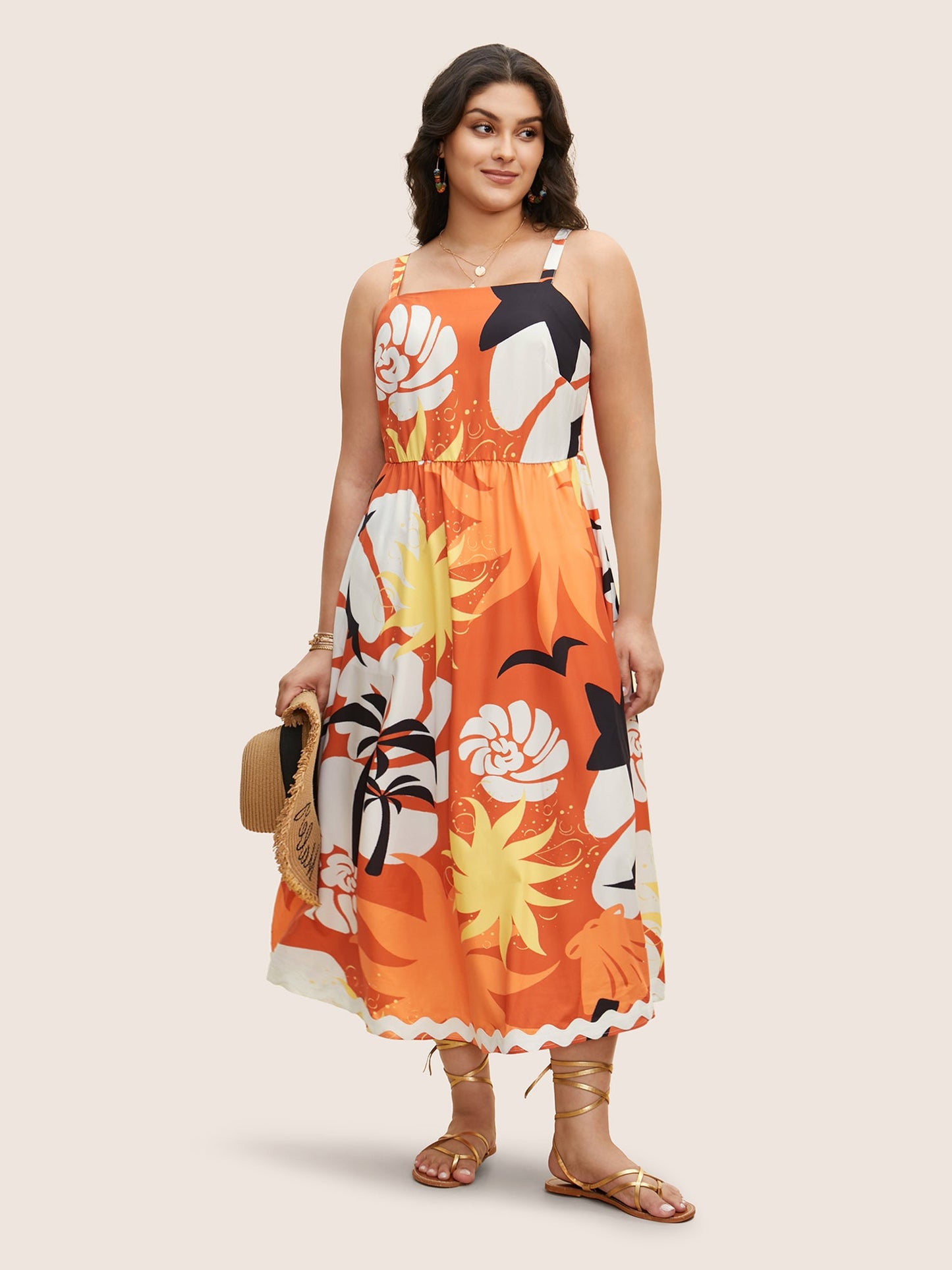 Tropical Print Square Neck Maxi Dress