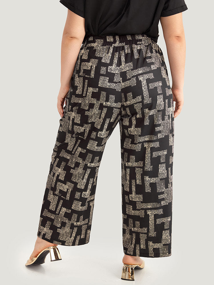 Snakeskin Geometric Contrast Pocket Woven Pants