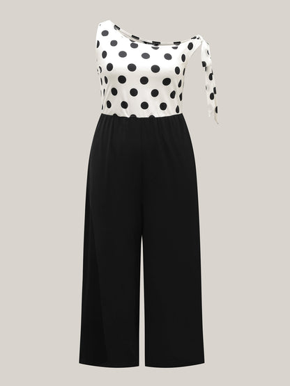 Polka Dots One-Shoulder Tied Jumpsuit