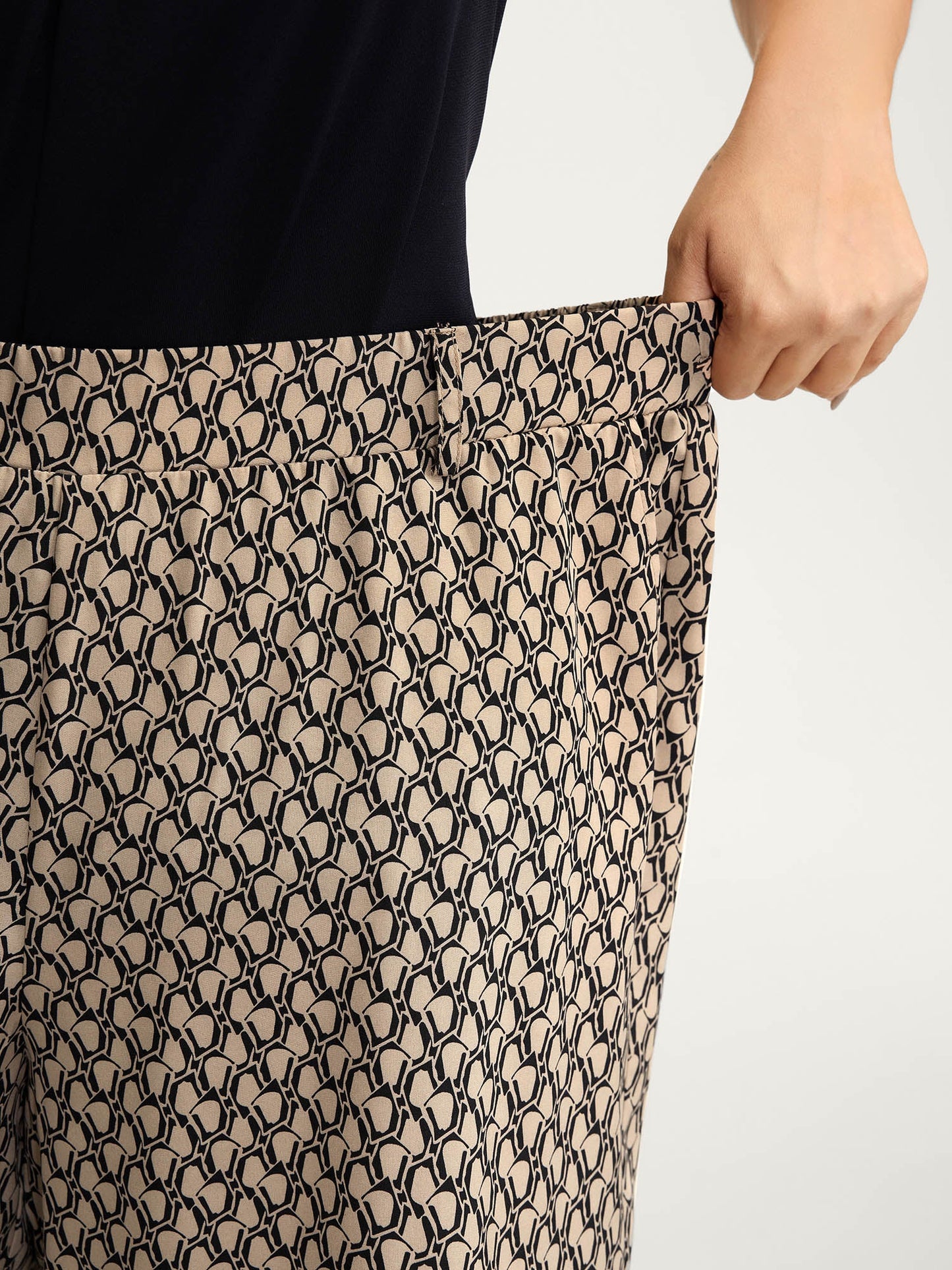 Geometric Print Stretchy Waist Wide-Leg Pants