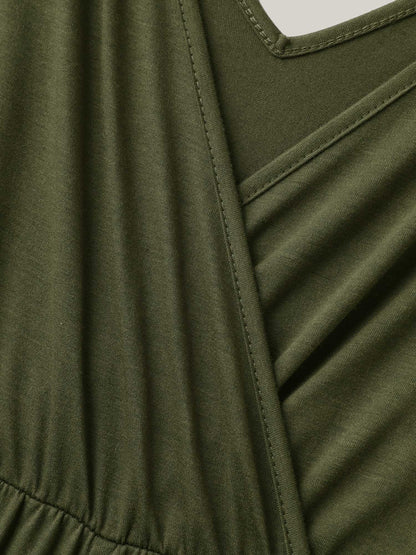Stretchy Knit Pockets Cross Back Jumpsuit