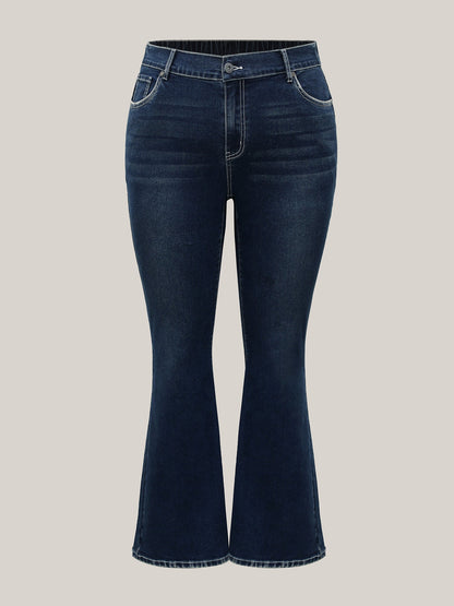 Whiskered Stretchy Waist Bootcut Jeans