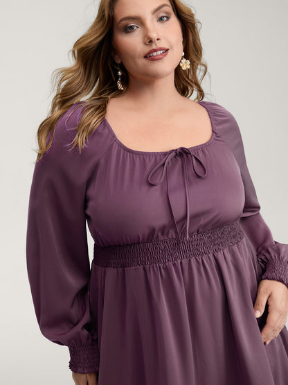 Lotus Leaf Shirred Waist Pockets Maxi Dress