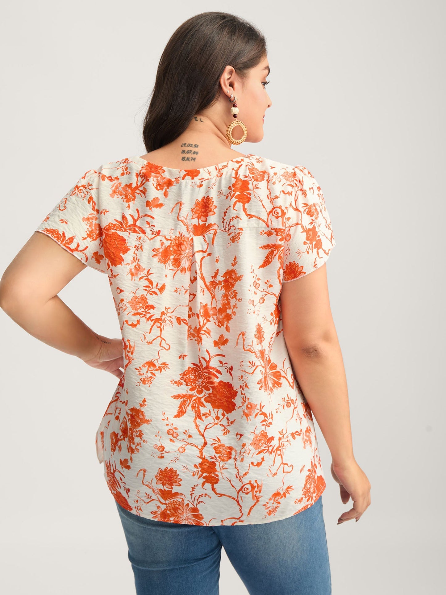Floral Print Pleated Front Blouse