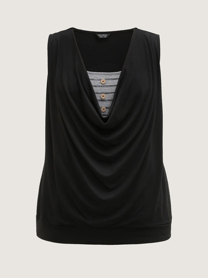 Heather Cowl Neckline Sleeveless Button Top