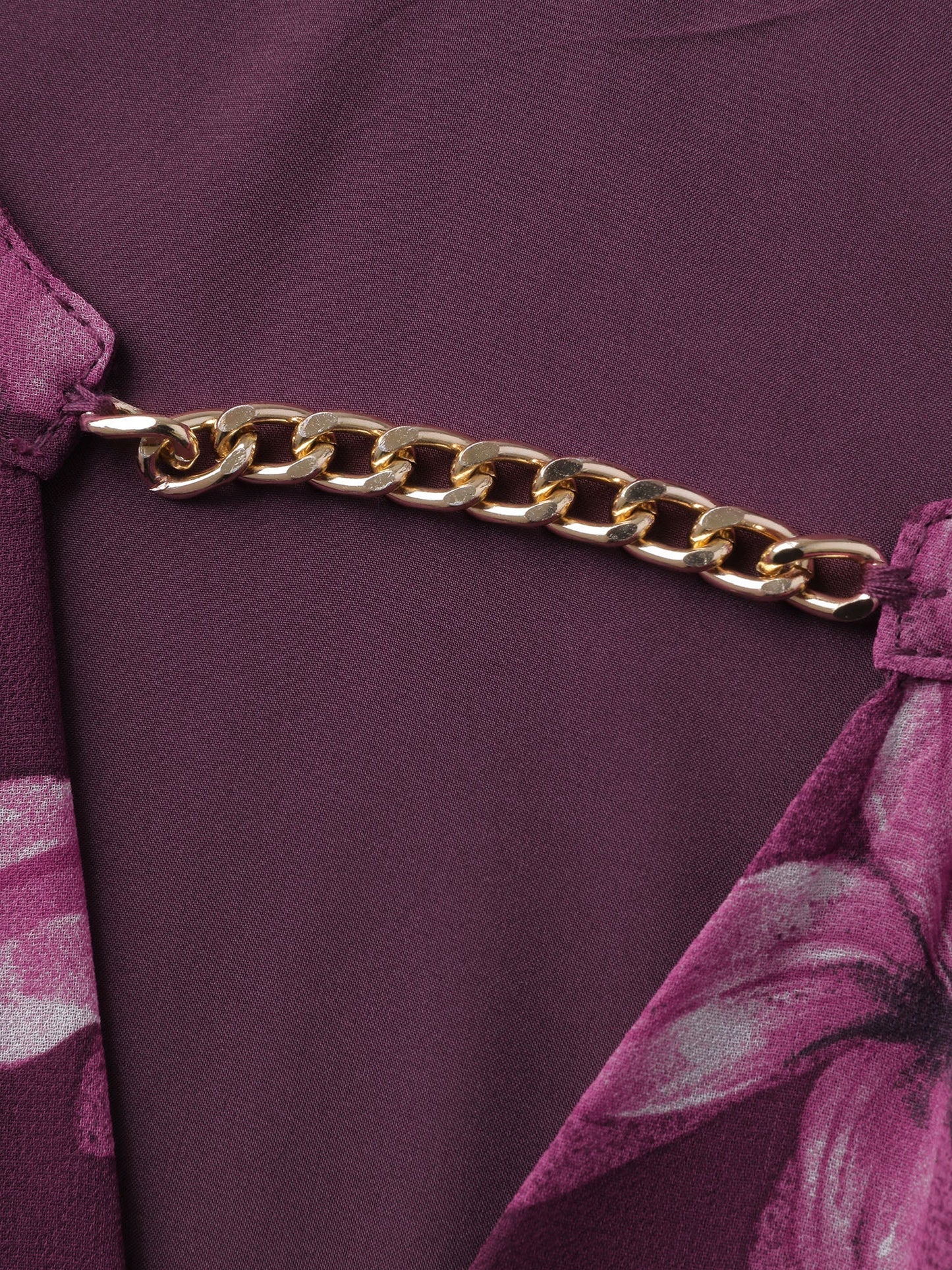 Off-Shoulder Floral Print Metal Detail Blouse