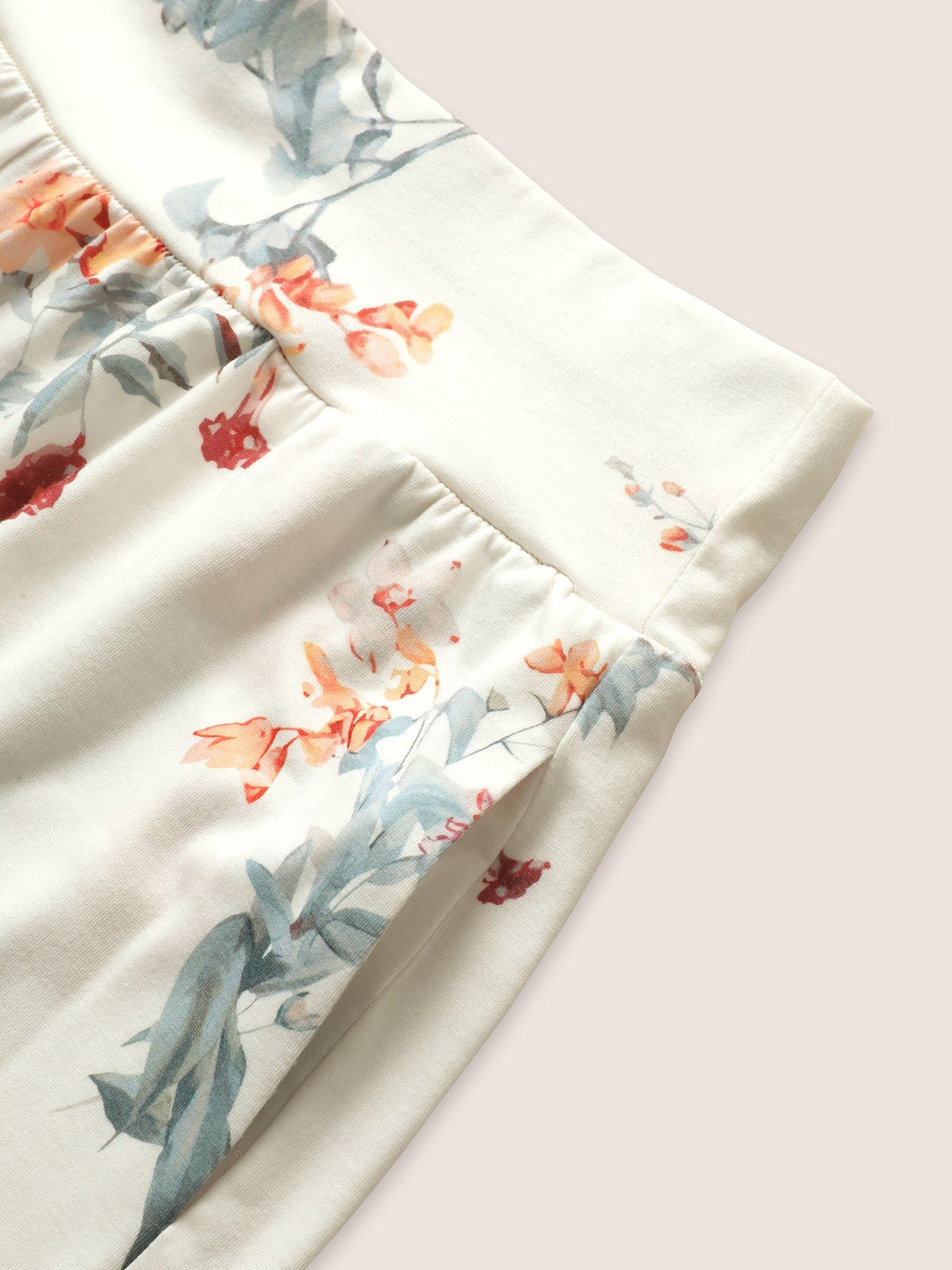 Plants Lace Patchwork Elastic Waist Sleep Bottoms