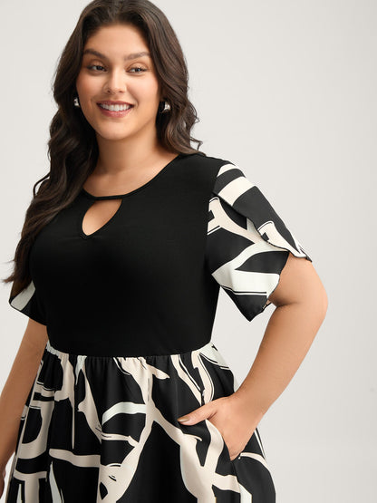 Geometric Print Color Contrast Stretchy Midi Dress