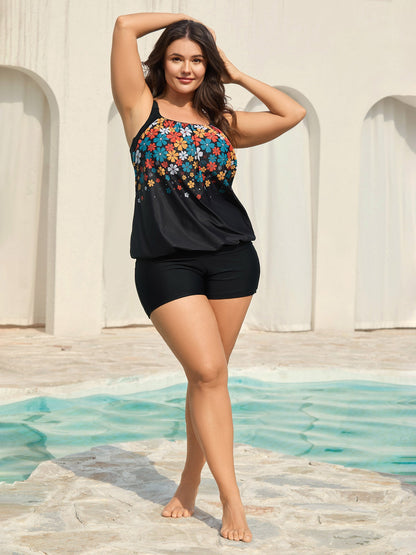 Floral Print Cut-Out Swim Top