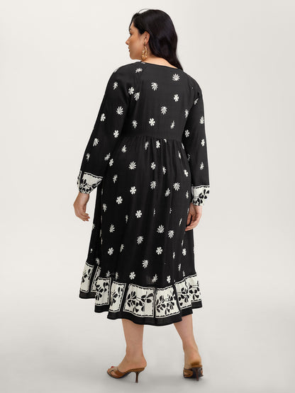 Floral Print Pockets A-Line Flowy Midi Dress