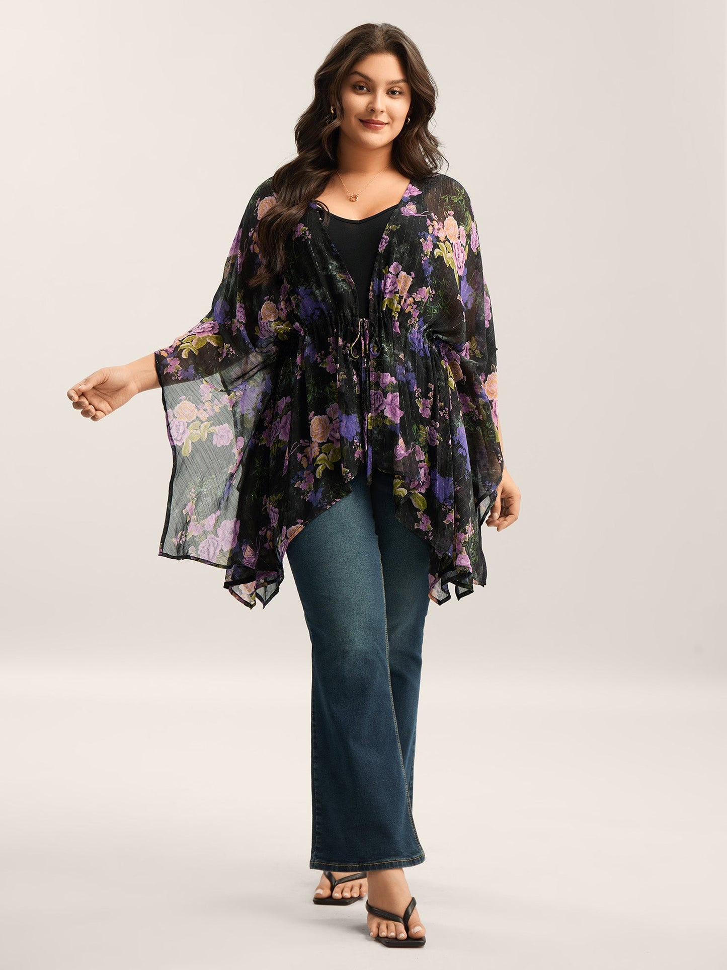 Gold Silver Wire Mesh Drawstring Kimono