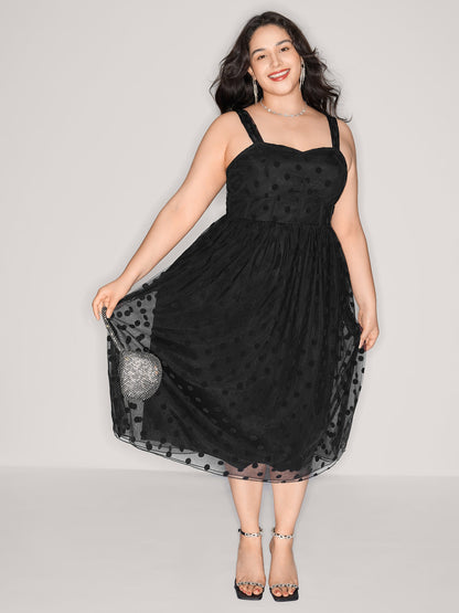 Polka Dots Structured Corset Detail Midi Dress