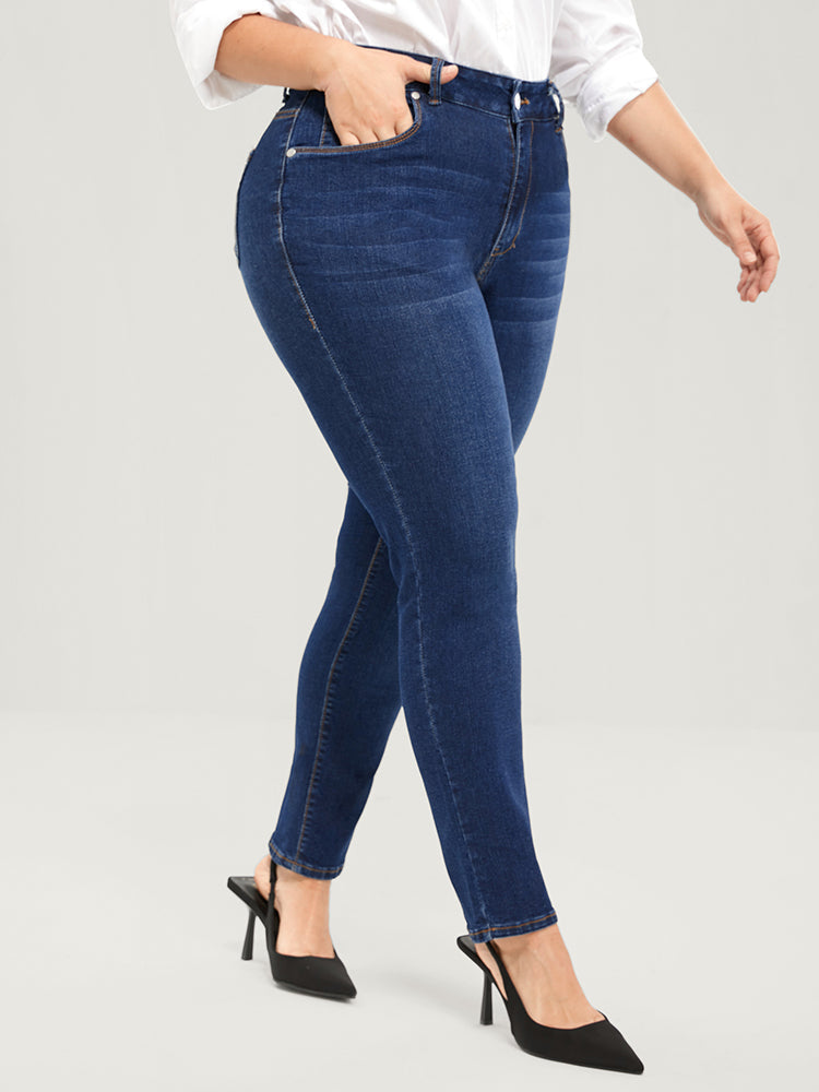 Straight Very Stretchy High Rise Dark Wash Jeans
