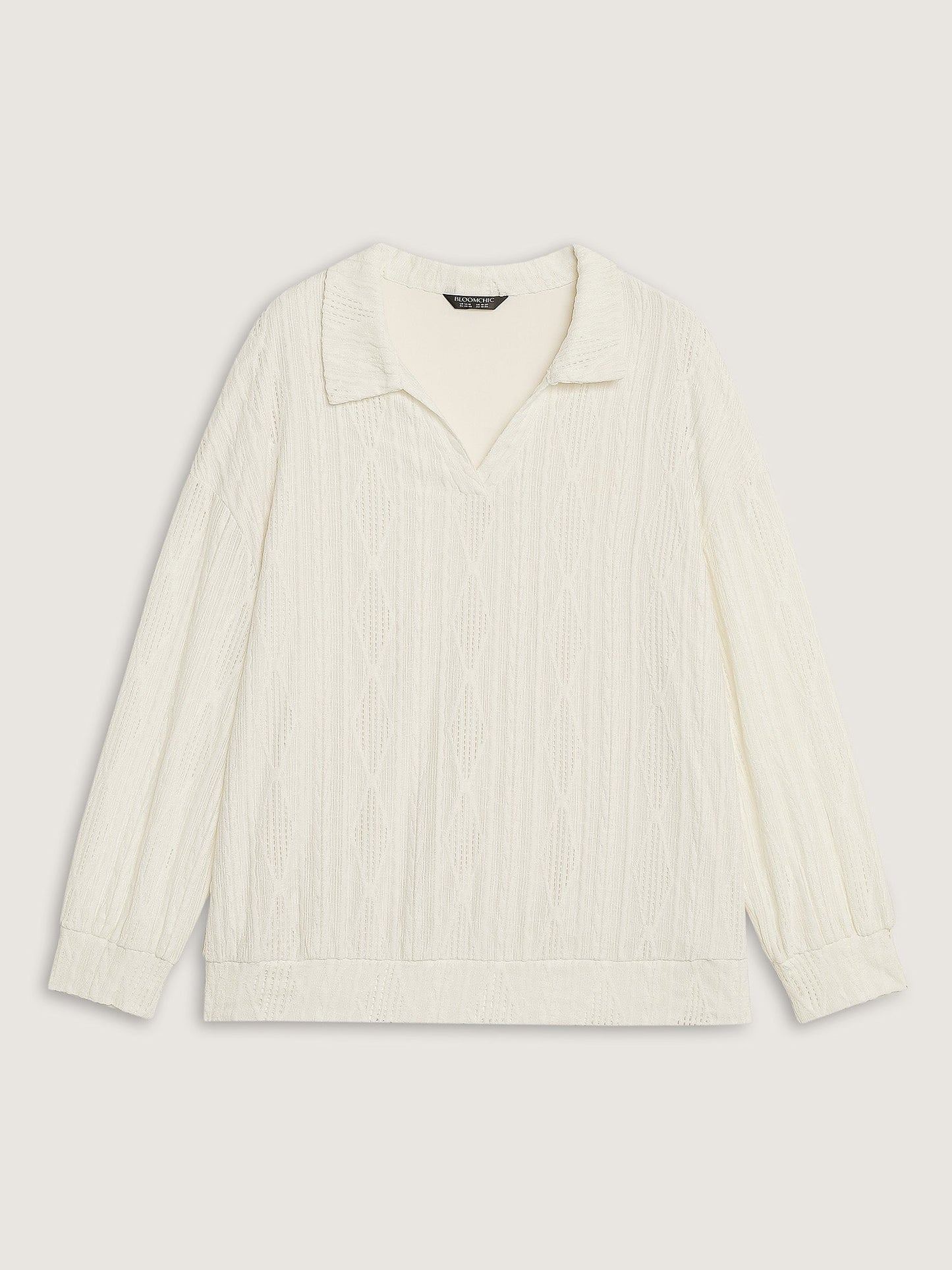 Textured Lapel Collar Stretchy Hem Sweatshirt