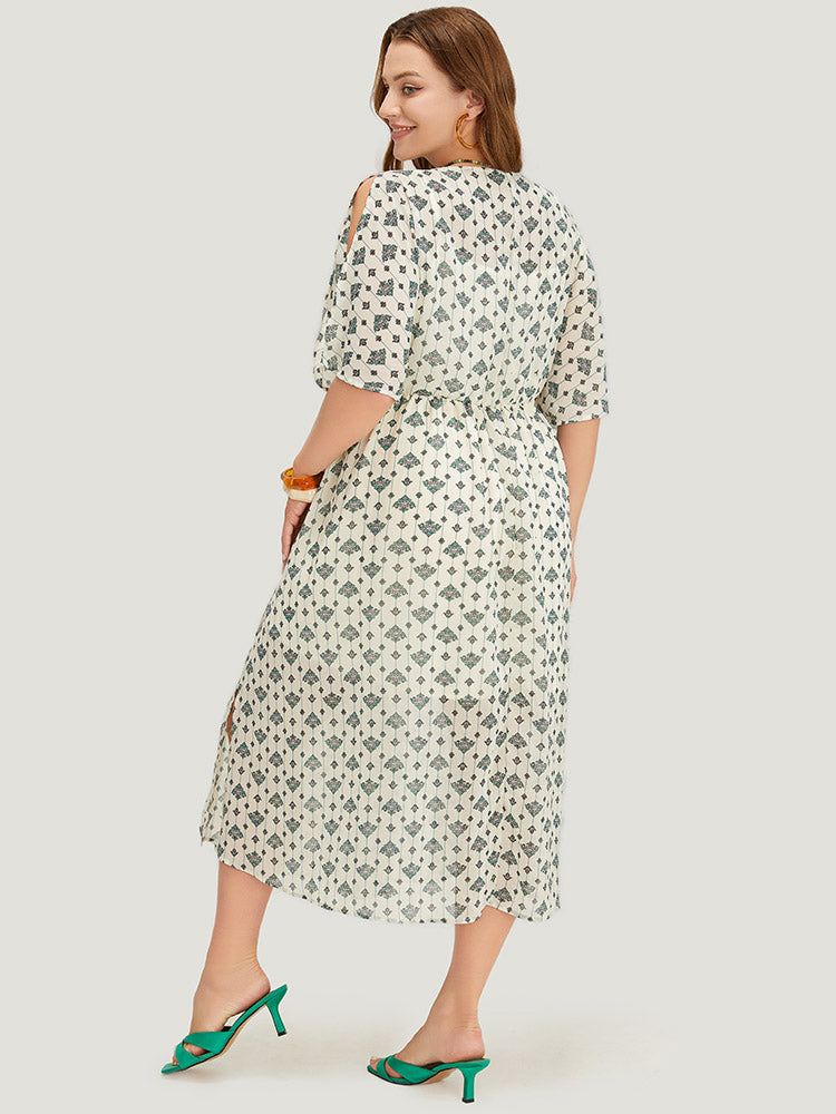 Bandana Dolman Sleeve Pocket Cold Shoulder Split Dress