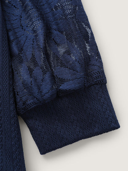 Sheer Lace Sleeve Textured Hoodie