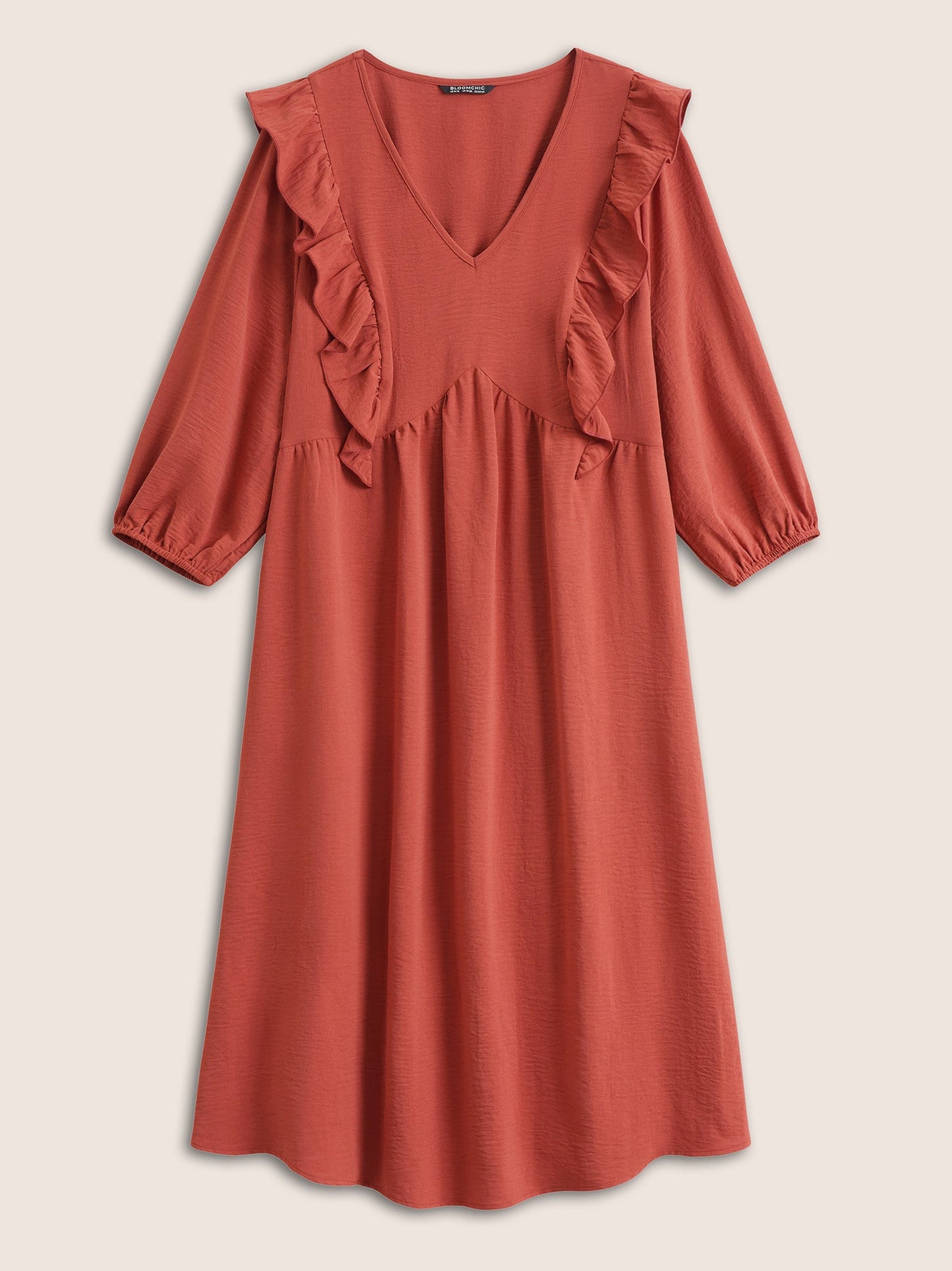 Patchwork Ruffles Pocket Elastic Waist Crepe Dress