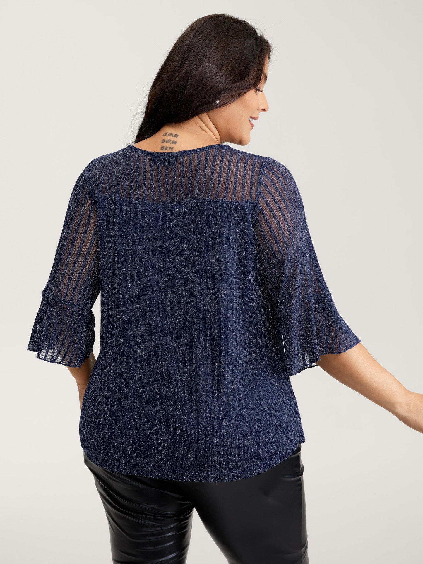 Sheer Textured Pleated Front Knit Top