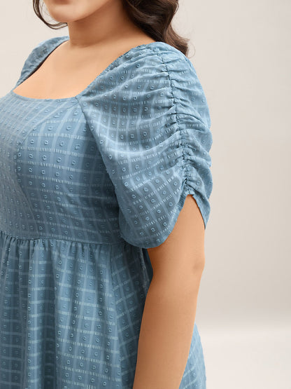 Textured Ruched Sleeve Tiered Midi Dress