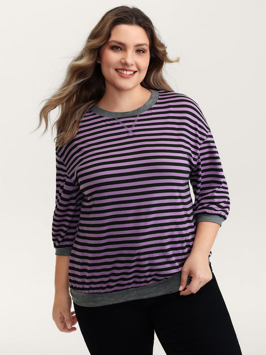 Stripe Color Contrast Stretchy T-Shirt