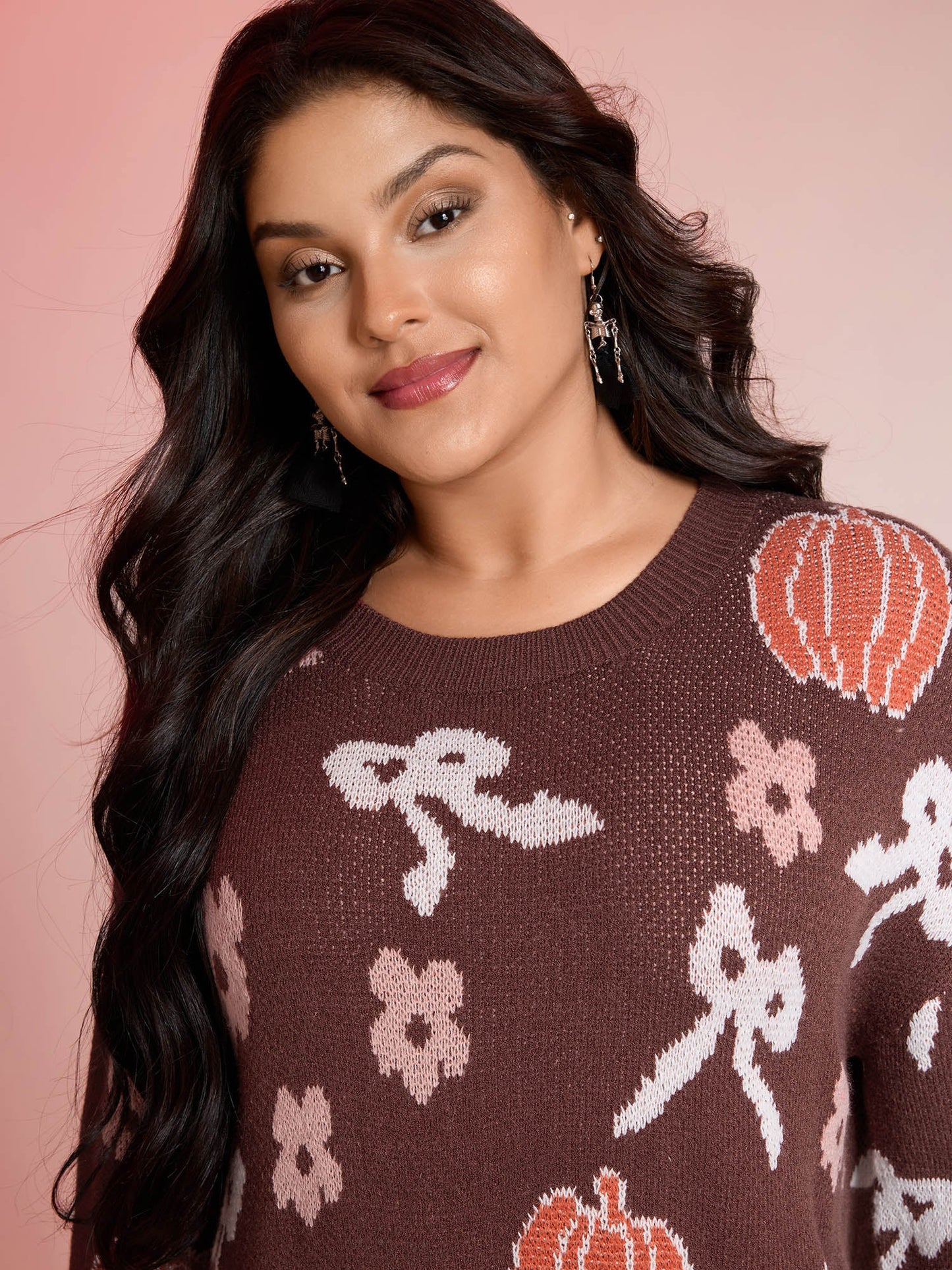 Pumpkin Print Ribbed Hem Pullover