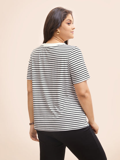 Striped Crew Neck Rib Knit T-shirt
