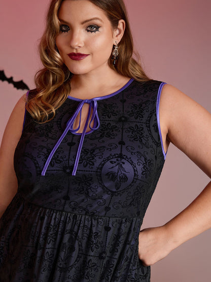 Elastic Flocked Mesh Contrast Lined Midi Dress