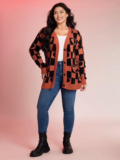 Supersoft Checkered Hearts Stretchy Knit Cardigan