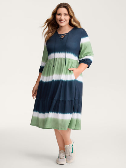Cross-Tie Neckline Color Gradient Midi Dress