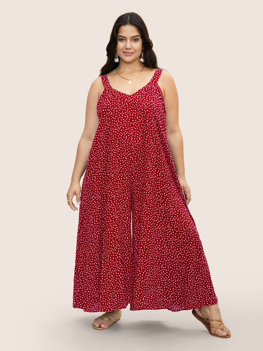Polka Dot U Neck Wide Leg Jumpsuit