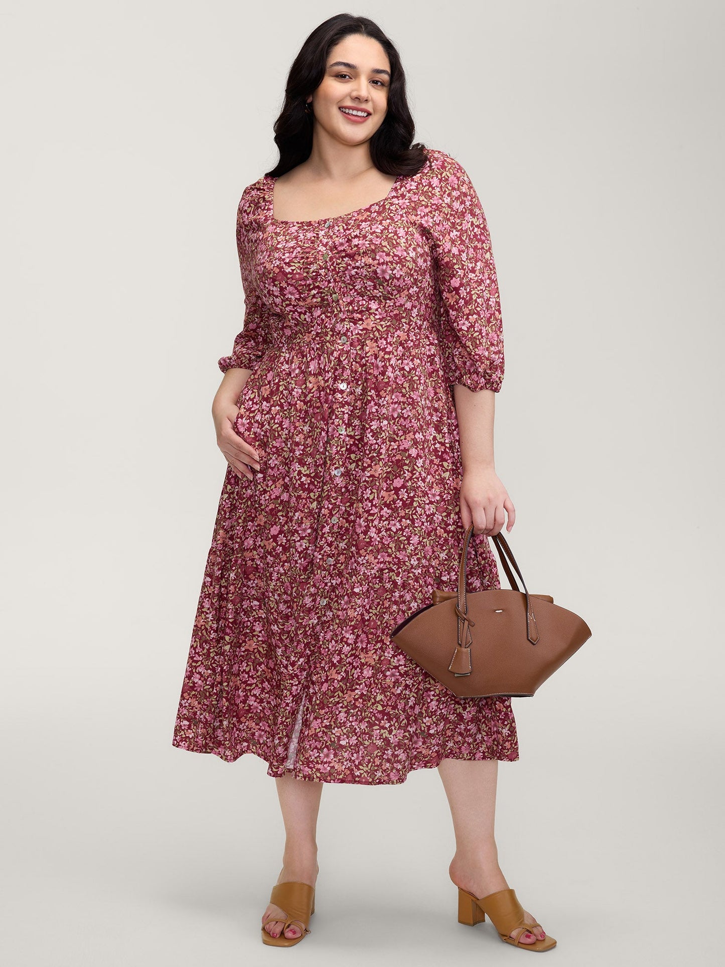 Fall Florals Gather Bust Button Maxi Dress