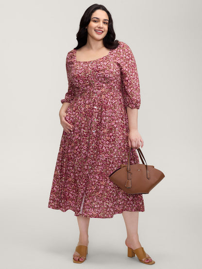 Fall Florals Gather Bust Button Maxi Dress