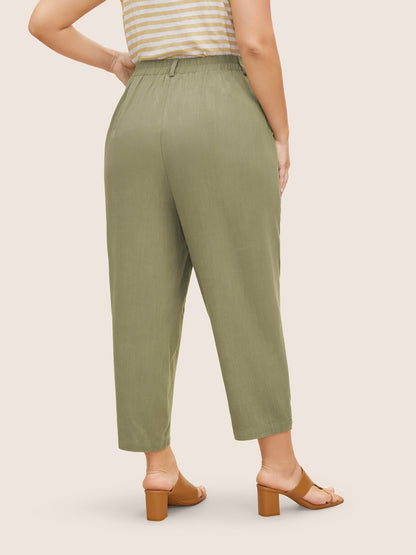 Linen Blend Mid Rise Straight Leg Pants