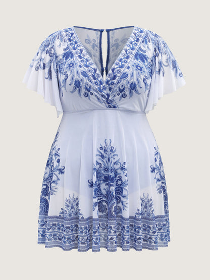 Boho Print Sheer Back Adjustable Buckle Swim Dress