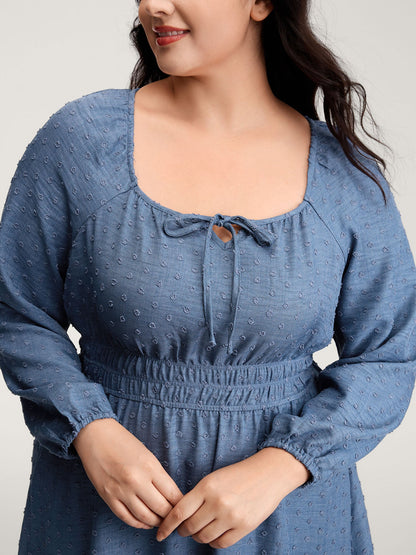 Textured Shirred Waist Neck-Tie Maxi Dress