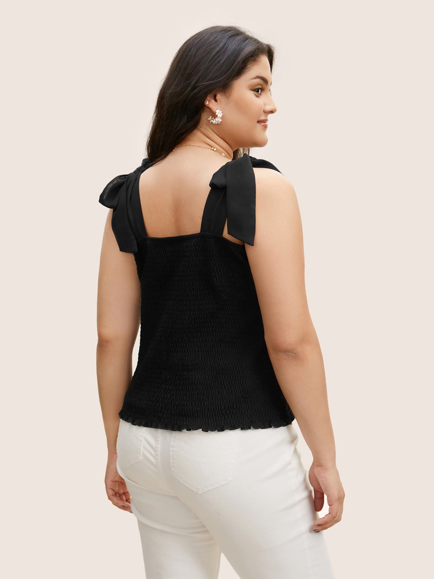 Plain Square Neck Tie Knot Tank Top