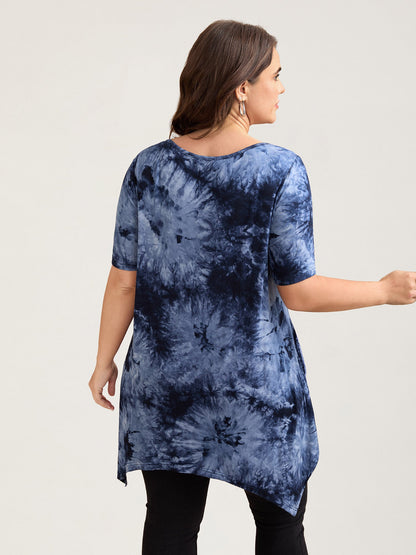 Tie-Dye Stretchy Asymmetrical Hem T-Shirt