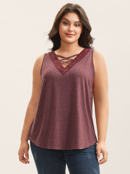 Neck Tie-Up Lace Spliced Tank Top