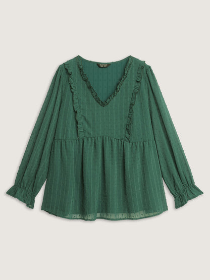 Ruffle Textured Lace Trim Blouse